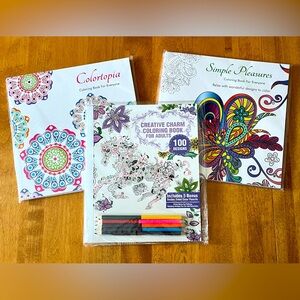 Adult Coloring Books. Bundle of 3 books and 5 double sided coloring pencil. New